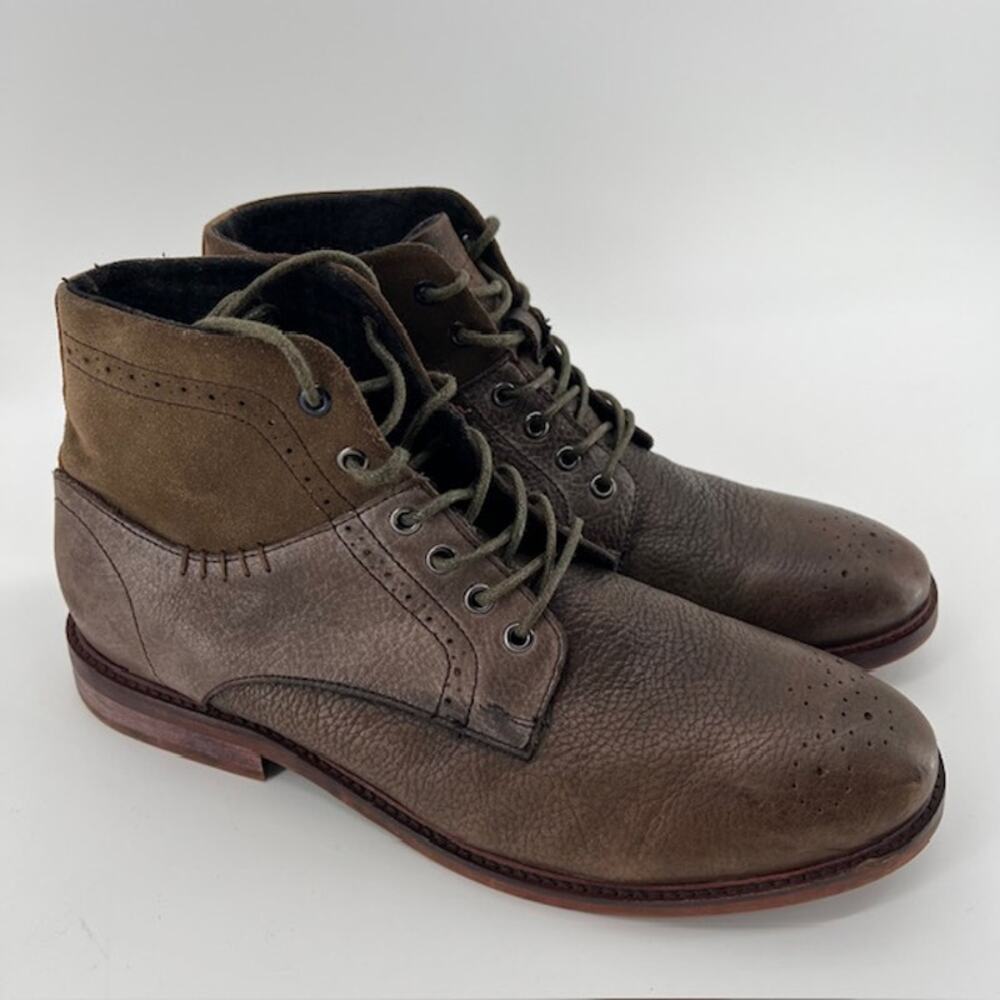 Roberto Vasi Samuel Mixed-Texture Ankle Boots Mens 10.5 Lace Up Pebbled Leather